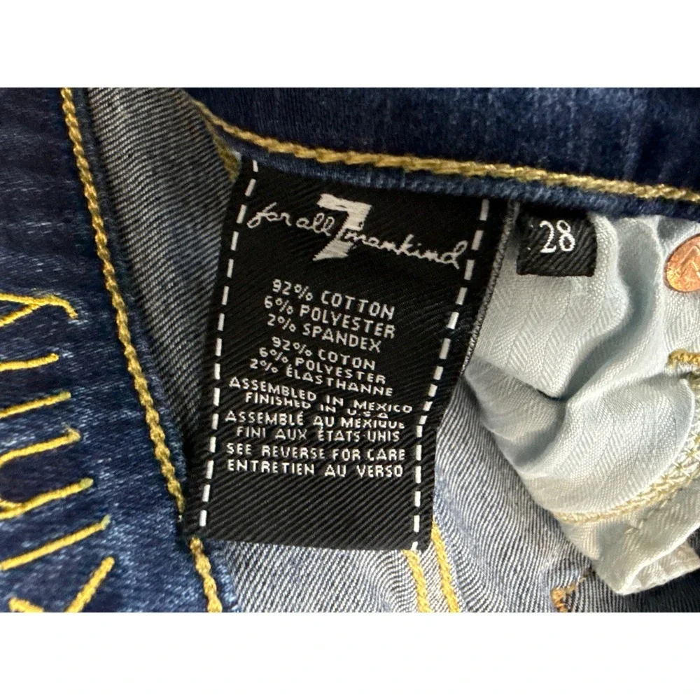 7 For All Mankind Blue Skinny Jeans with Pink Rose Embroidery